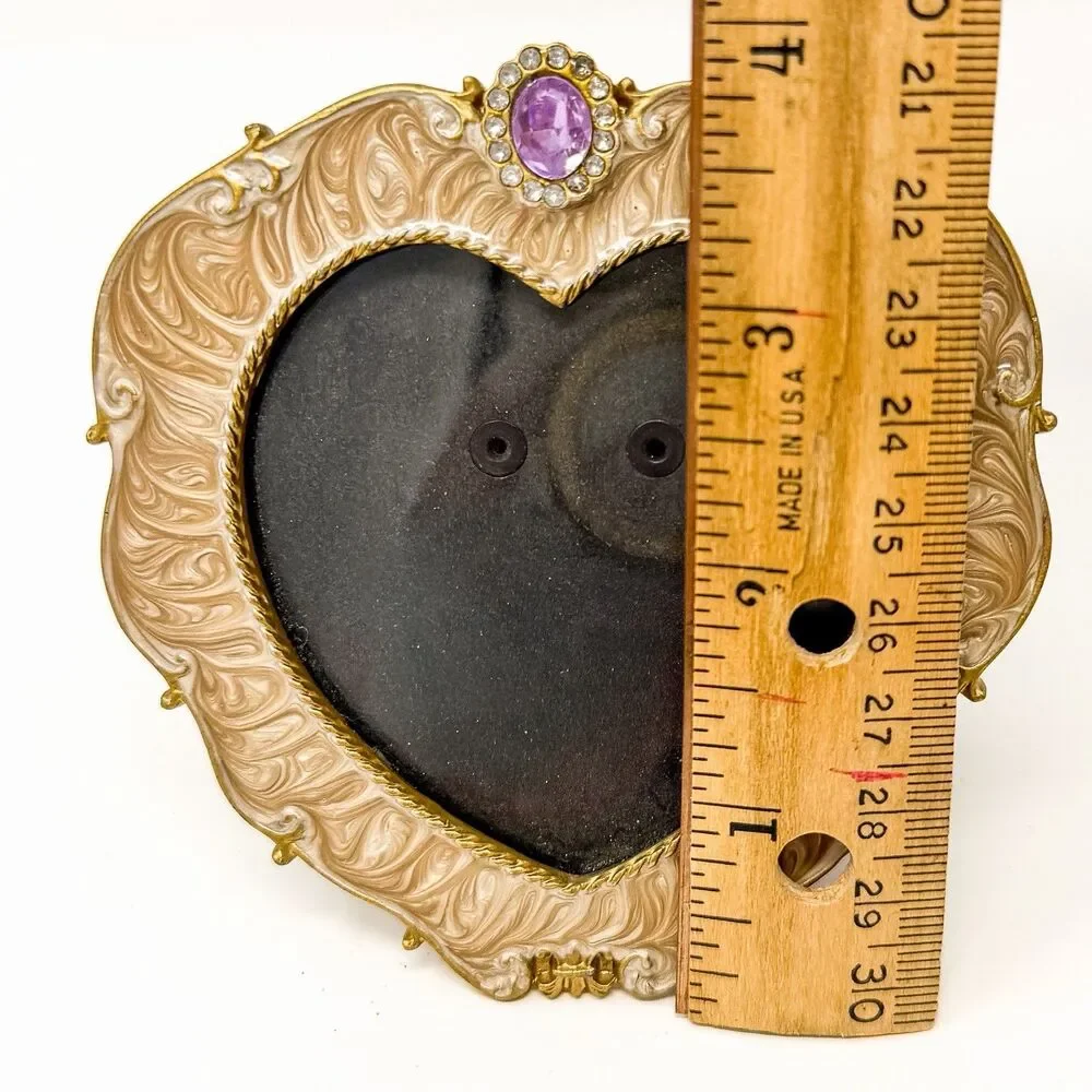 Vintage Heart Picture Frame 4x4 Gold Ornate Purple Rhinestone Romantic Decor